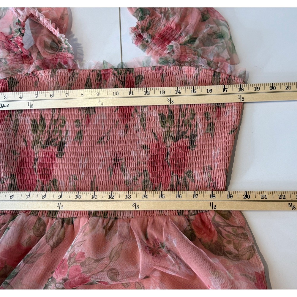 Baltic Born Clementine Tulle Dress Women XL Pink Floral Smocked Midi Cottage NEW - Picture 8 of 10